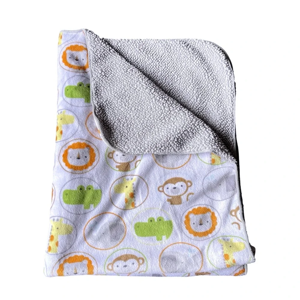 Circo Baby Blanket Jungle‎ Zoo Animals Grey Sherpa back Circles Monkey Giraffe